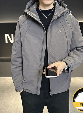 意大利冬季新款连帽羽绒服男士潮流工装白鸭绒外套潮牌保暖衣服男