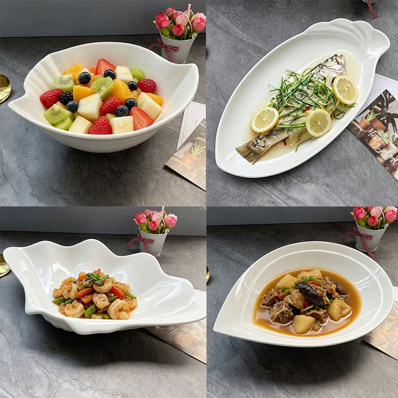 创意酒店餐具纯白陶瓷盘子浅盘西式圆盘饭店家用菜盘点心盘莲花盘