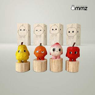 手工DIY卡通小木雕解压治愈材料包可爱水果人梨子柿子桃子苹果