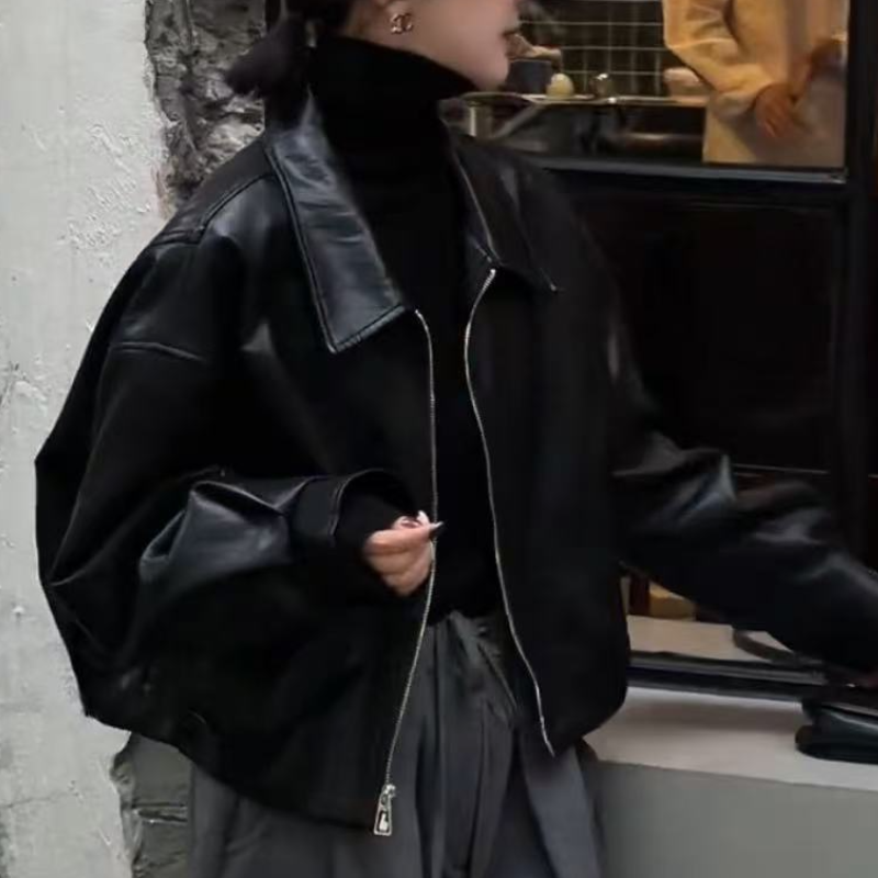 2025春季新款韩版宽松显瘦百搭短款皮衣外套女