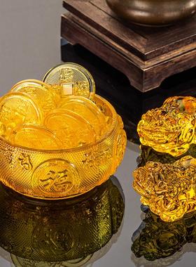 招财进宝黄水晶貔貅琉璃摆件