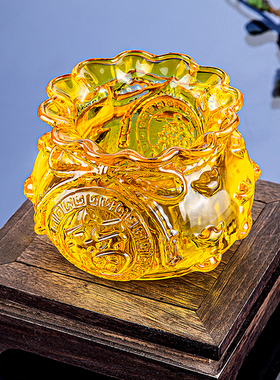 聚宝盆招财摆件金透明色水晶玻璃