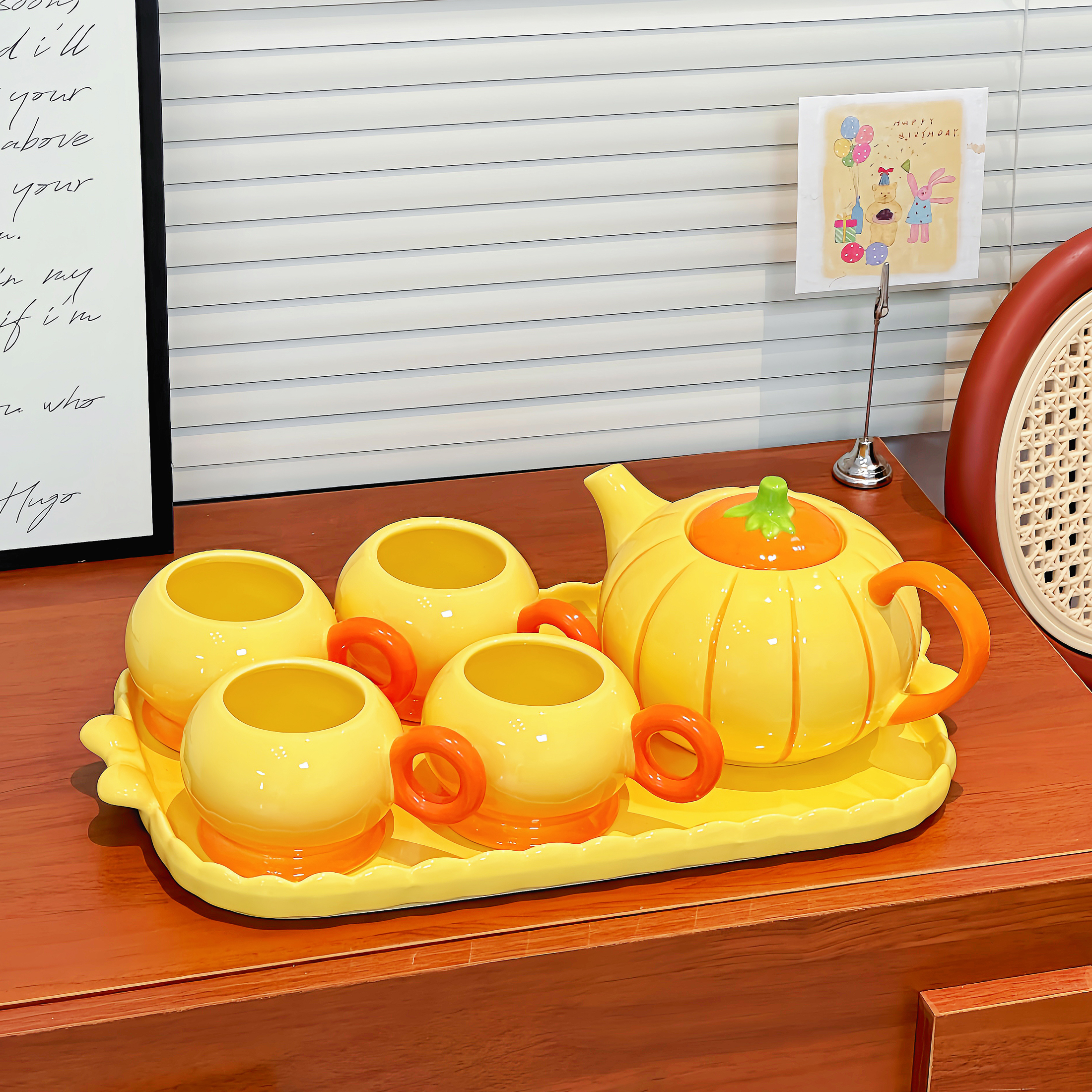 ins风南瓜水具家用待客茶壶茶杯创意陶瓷下午茶茶具套装新婚礼物