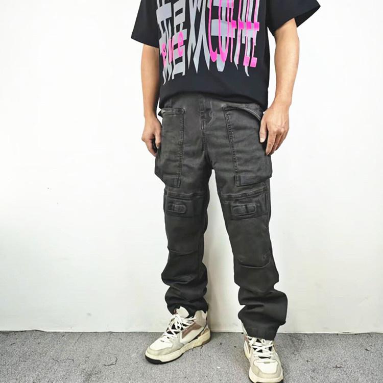 复古高街脏洗多口袋休闲长牛仔裤