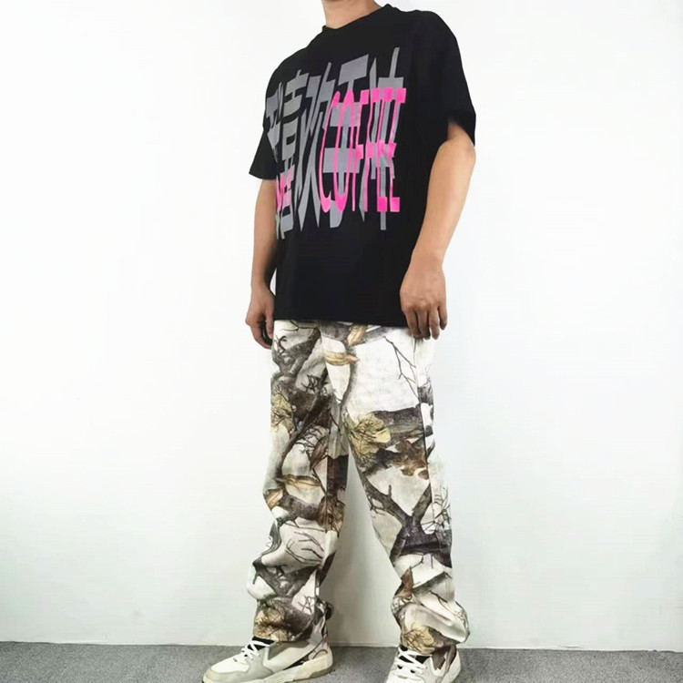 立体枫树叶迷彩夜店手绘长牛仔裤