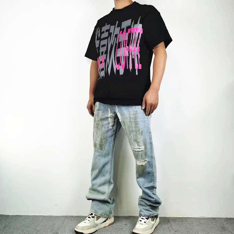 宽松休闲微喇做旧破洞水洗长裤子