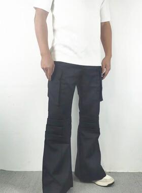 美式复古水洗西裤多口袋褶皱工装裤男宽松休闲百搭直筒微喇长裤夏