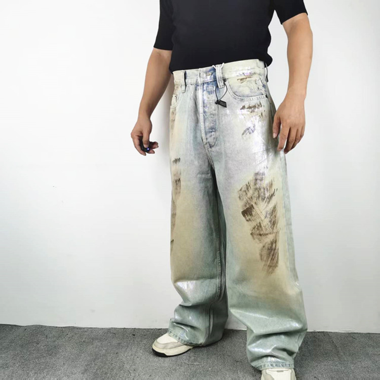 脏染炫彩涂层泼墨休闲男牛仔长裤