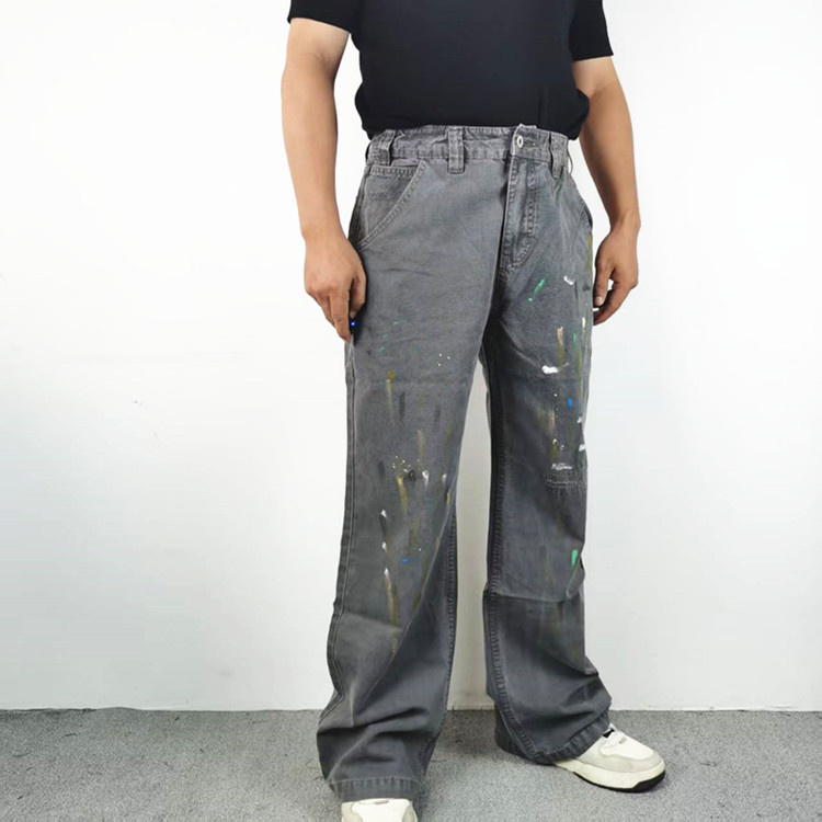 套染泼墨补丁休闲工装男牛仔裤潮