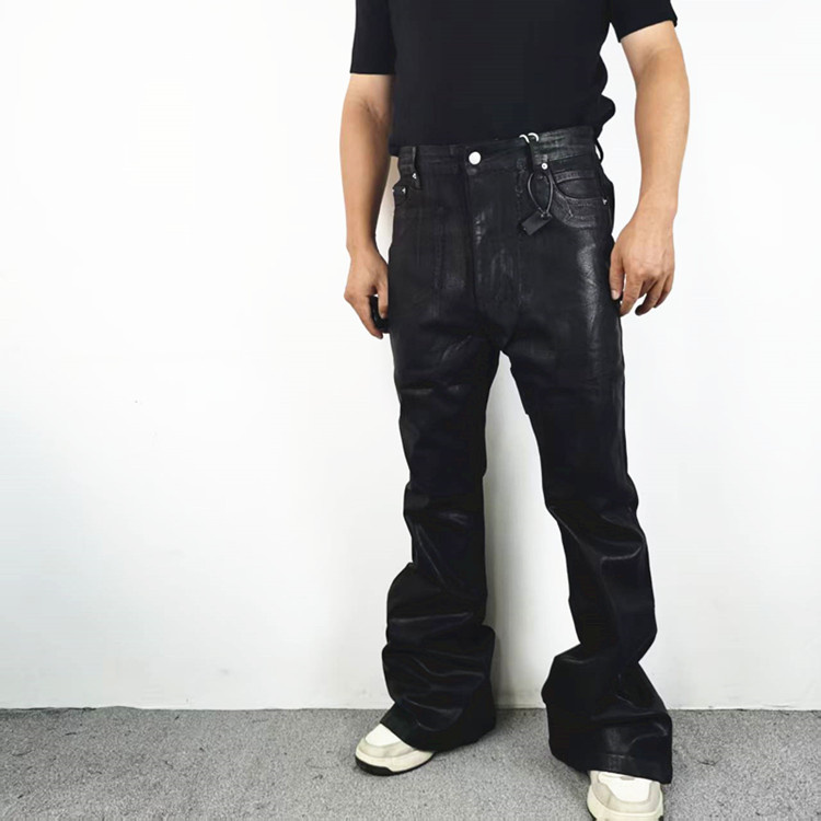 黑胶涂层微喇休闲修身男牛仔腊裤