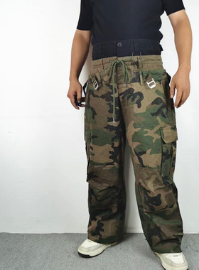 美式高街vibe风三腰拼接迷彩Cargo工装裤做旧廓形多口袋休闲长裤