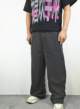 小众廓形立体阔腿复古分割设计垂感深灰西裤男女筒休闲百搭长裤夏