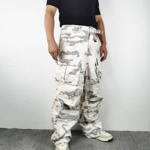 美式Grailz Project做旧黄白迷彩Cargo工装裤男潮多口袋阔腿裤子