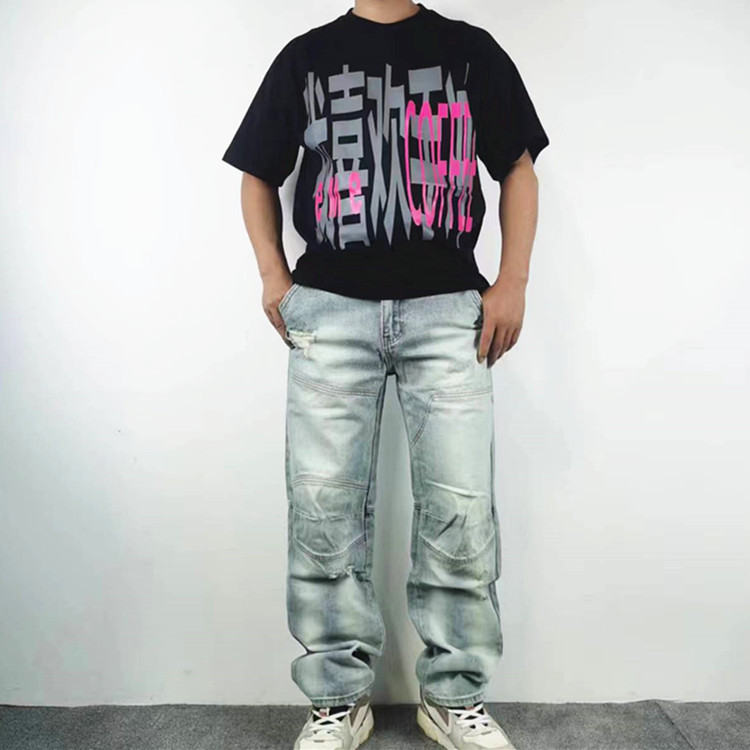 美街潮垂感解构水洗微喇牛仔裤