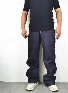弯刀立体Baggy原牛排扣牛仔裤男cleanfit弯刀裤子a字版型阔腿长裤