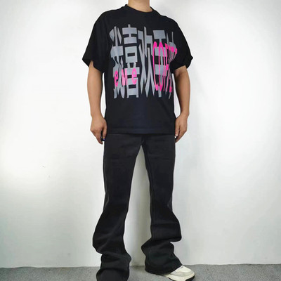 巴黎风格水洗战损喇叭休闲牛仔裤