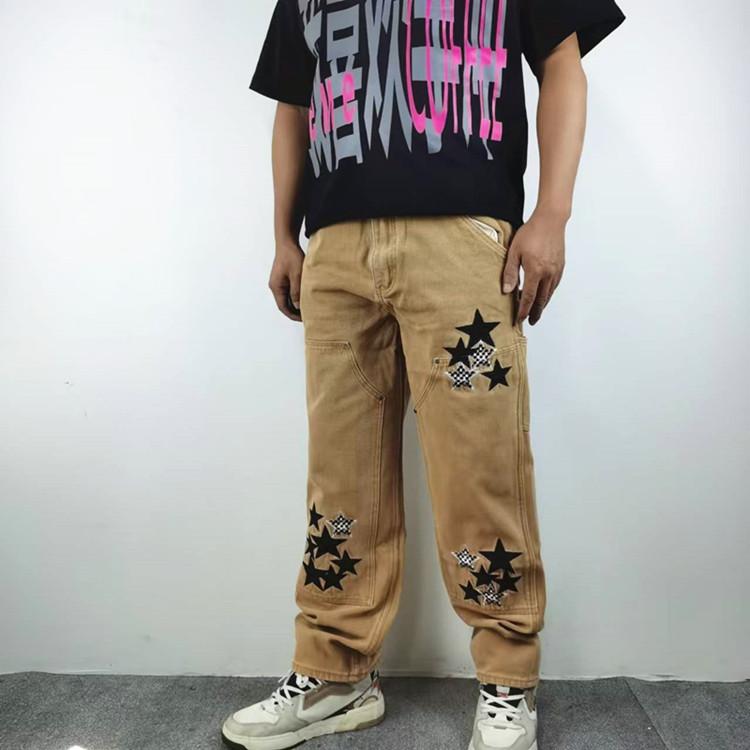复古星星贴布刺绣伐木休闲牛仔裤