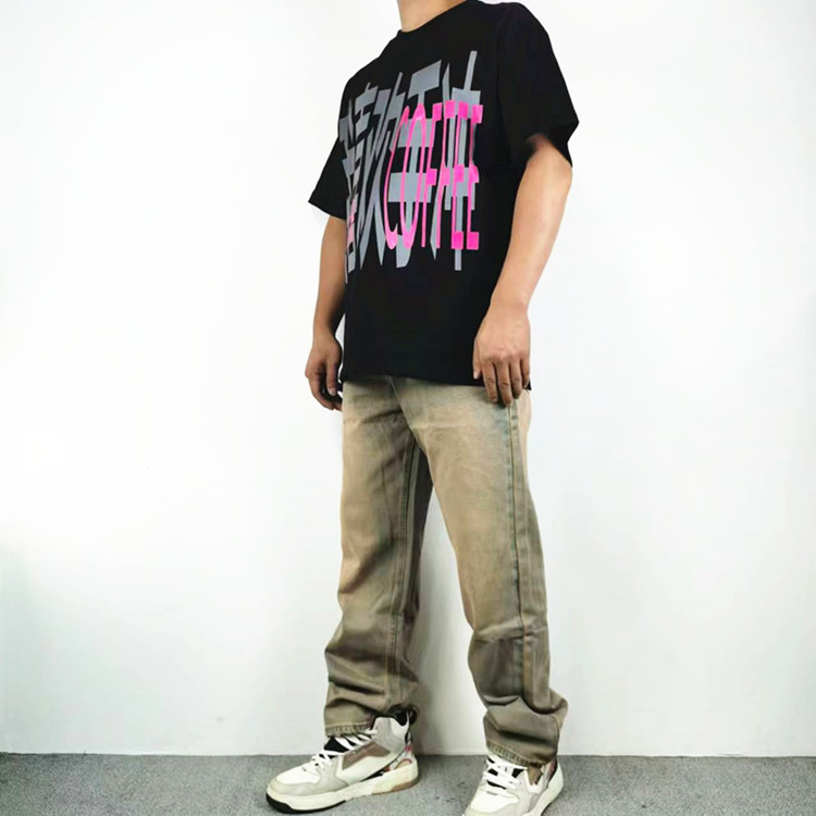 休闲显瘦拖地复古重磅泥染牛仔裤