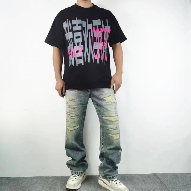 水洗做旧黄泥直筒宽松休闲牛仔裤