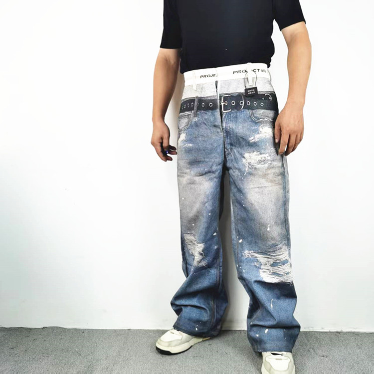 3D打印破坏水洗错觉风腰带牛仔裤