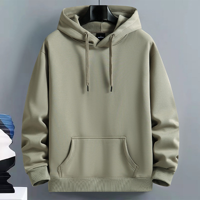 秋冬新款加绒连帽卫衣男青年宽松大码百搭保暖帽衫学生纯色外套潮