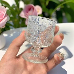 ins玻璃杯复古浮雕加厚果汁杯高颜值酒杯迷你高脚杯家用杯子水杯