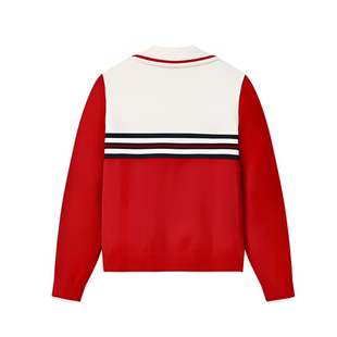 025刺绣拼色翻领毛衣女