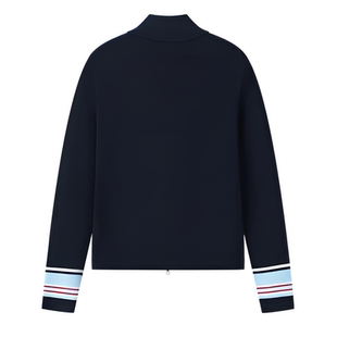 016刺绣款 双头拉链条纹藏青毛衣