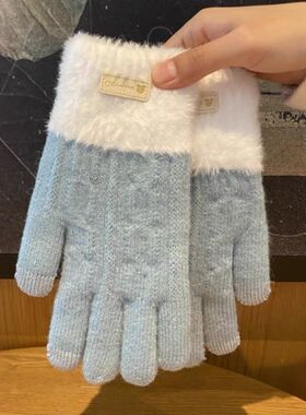 仿羊绒分指手套骑车加厚中国女士