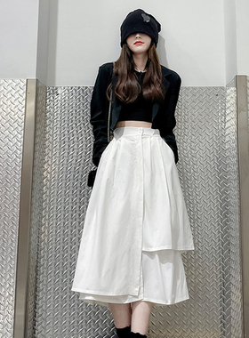 白色高腰不规则大摆半身裙女2025夏季新款日系个性时尚A字工装裙