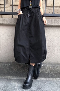 黑色开叉灯笼半身裙女2026春秋新款美式高腰显瘦遮胯工装花苞裙夏