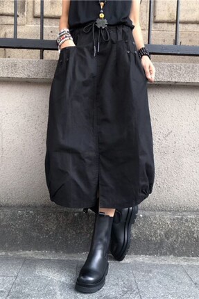黑色开叉灯笼半身裙女2026春秋新款美式高腰显瘦遮胯工装花苞裙夏