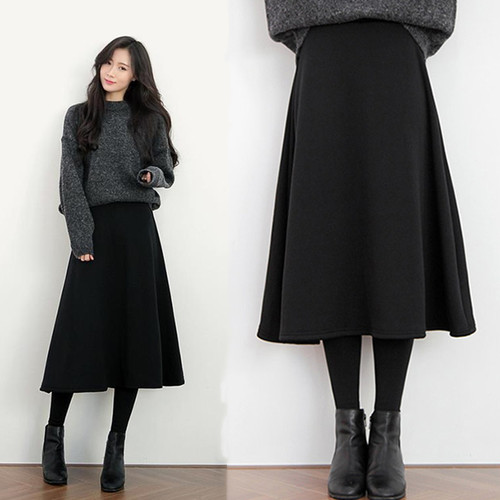 大摆A字裙裤女冬假两件一体加绒