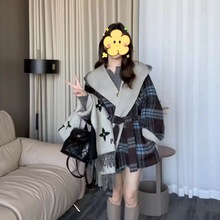 2025秋冬新款格纹双面羊毛大衣女西太后两面穿韩版格子连帽呢外套