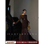 天丝羊毛钉珠曲纱连衣裙子长裙潮 水云身 二米专属 三吉黑花