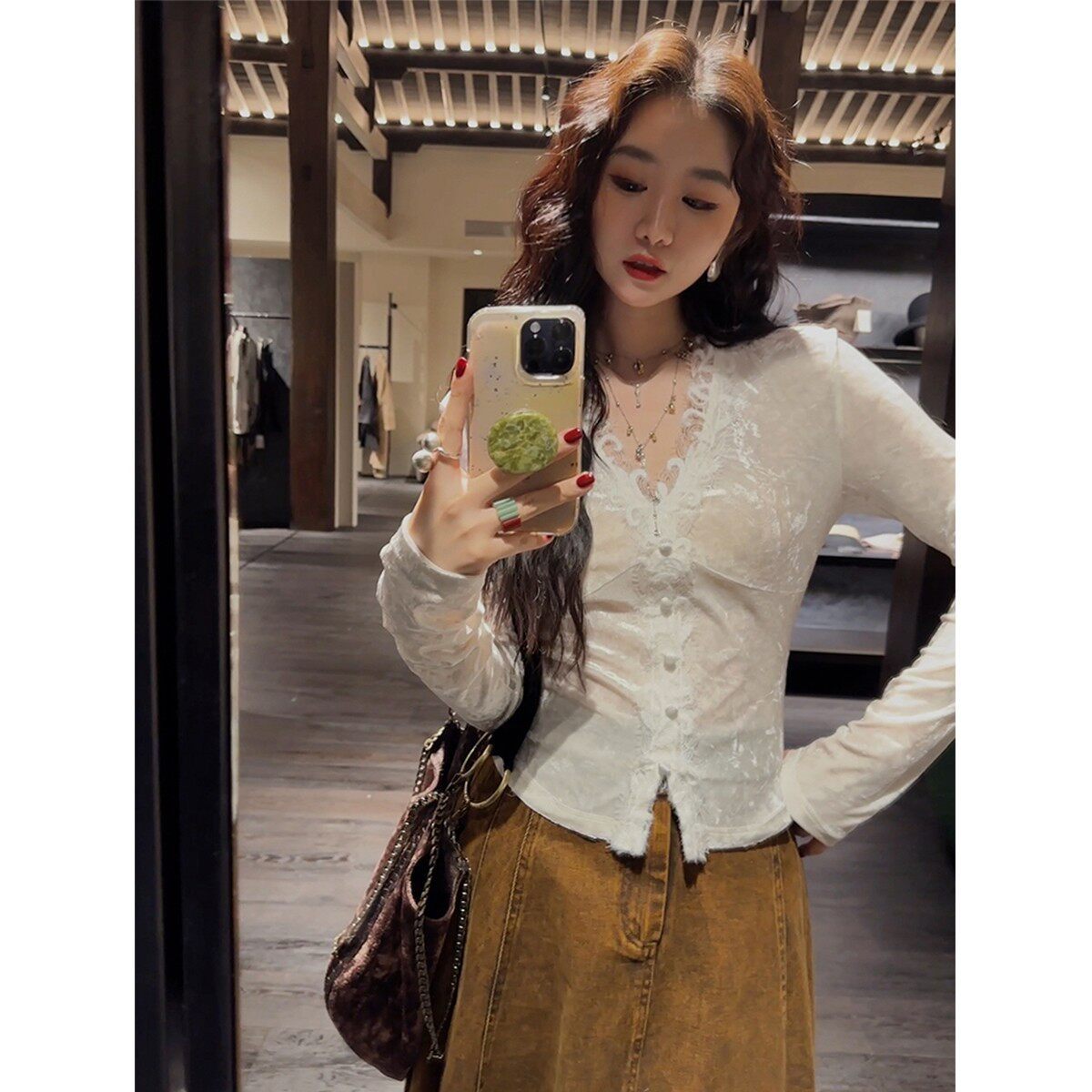 【呼呼专享】【花下眠】蕾丝绒打底衫女新秋冬内搭可外穿,女装/女士精品,汉服上装,淘宝优惠券,粉丝福利购,淘宝优惠卷