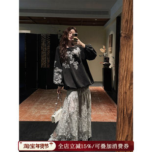 【汤曼妮粉丝专享】 三吉黑花【簪上雪】国风珠绣连衣裙子长裙