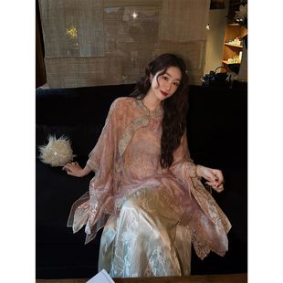 【夏天粉丝专享】【桃花坞】新中式国风桑蚕丝烂花衬衫女款罩衫潮