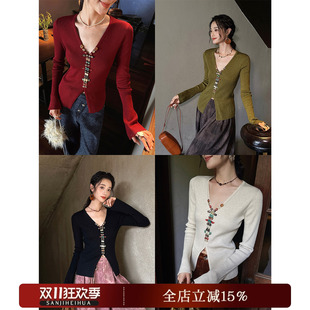 巨好看 手工钉珠针织衫 绛纱 上衣打底长袖 呼呼专享