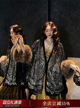 【呼呼专享】【维多利亚】巨好看的初冬重工满幅珠绣毛袖袍子