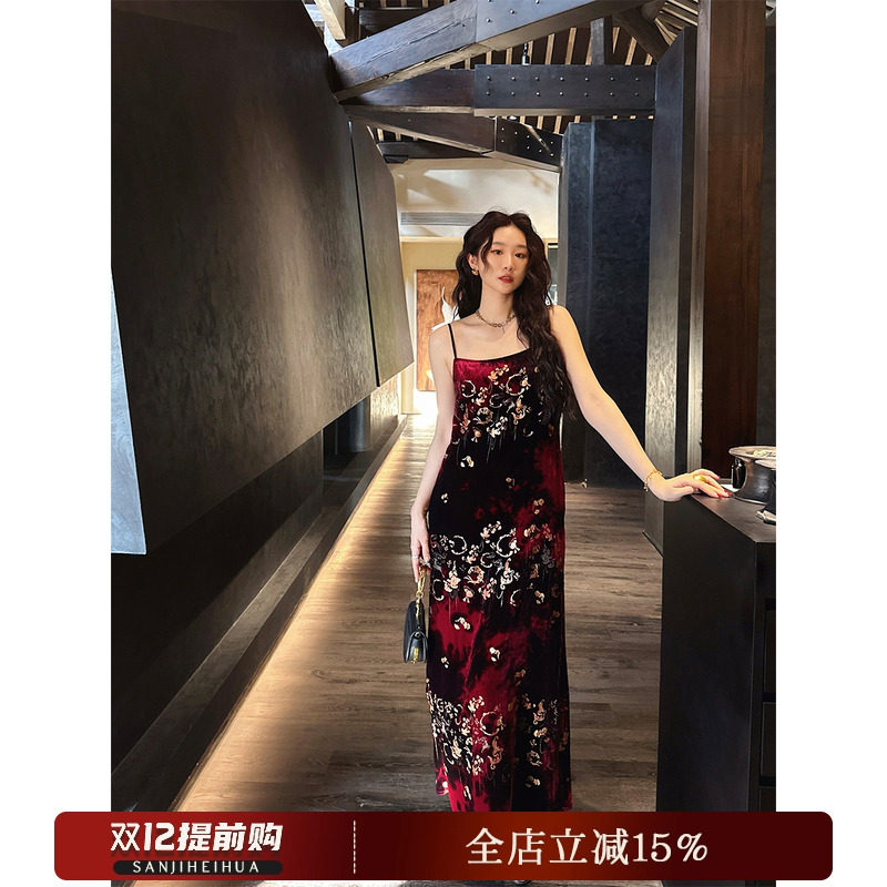 【哼哈冰冰】【玖色鹿】国风桑蚕丝绒吊带裙新年战袍连衣裙子秋,女装/女士精品,连衣裙,淘宝优惠券,粉丝福利购,淘宝优惠卷