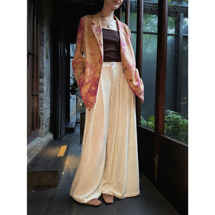 子宽松慵懒风长裤 醋酸丝绒阔腿裤 松晚 潮 夏天粉丝专享