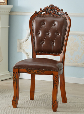 美式做旧实木餐椅酒店咖啡厅椅子欧式复古小户型餐厅靠背软包椅子