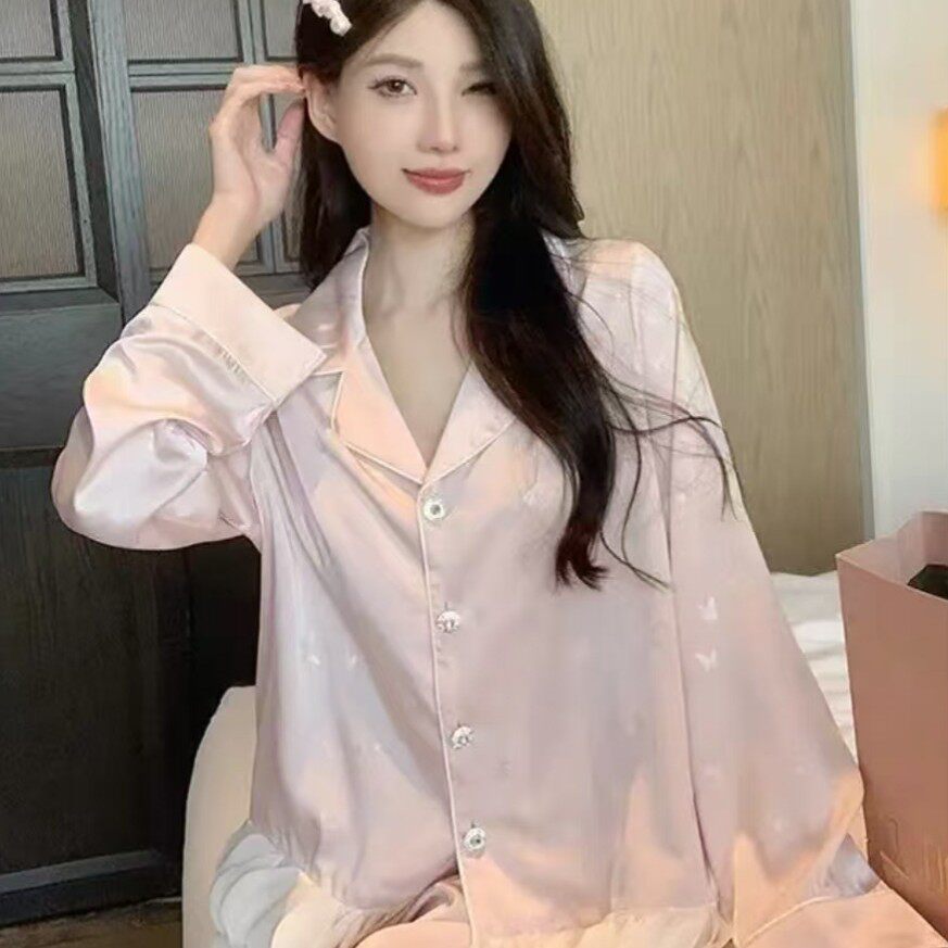 冰丝睡衣女春秋季长袖两件套高级