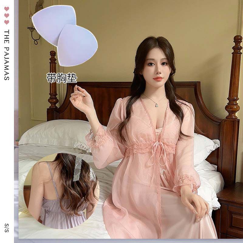 大蝴蝶水晶亮片睡衣女加胸垫聚拢