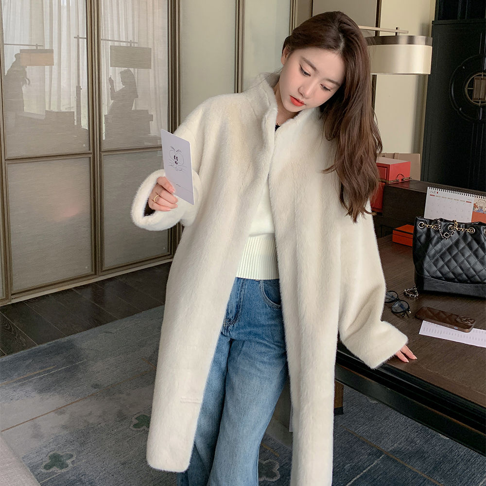 |冬日暖阳|年轻款环保皮草皮毛一体外套女貂毛绒长款立领大衣