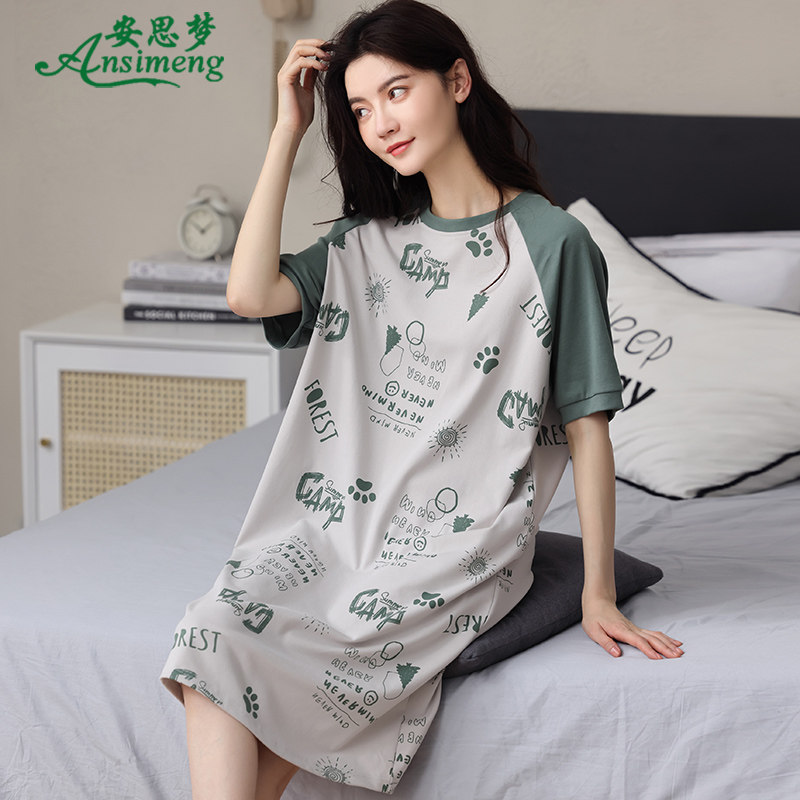 睡衣女夏季纯棉短袖睡裙夏天薄款家居服全棉韩版清新可爱连衣裙子