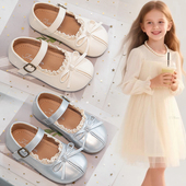 子女孩黑色软底银色夏女宝豆豆单鞋 儿童鞋 2026新款 女童公主小皮鞋