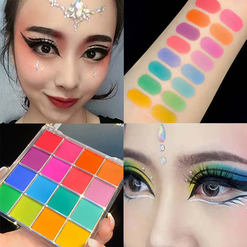 眼影哑光彩色舞台妆演出眼影盘珠光防水蓝色绿色儿童化妆品彩妆盘