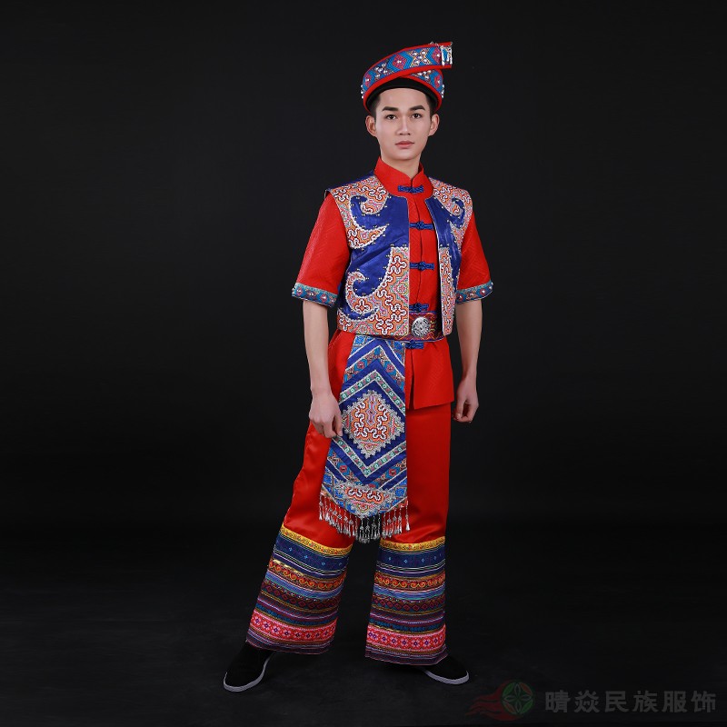 新广西壮族舞蹈服男民族风云南少数民族苗族演出服葫芦丝表演服装